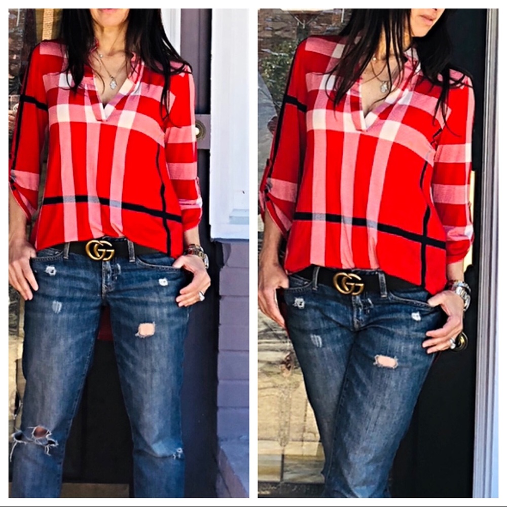 ✨LAST ONE ✨Red plaid rolled sleeves tunic - Picture 2 of 7